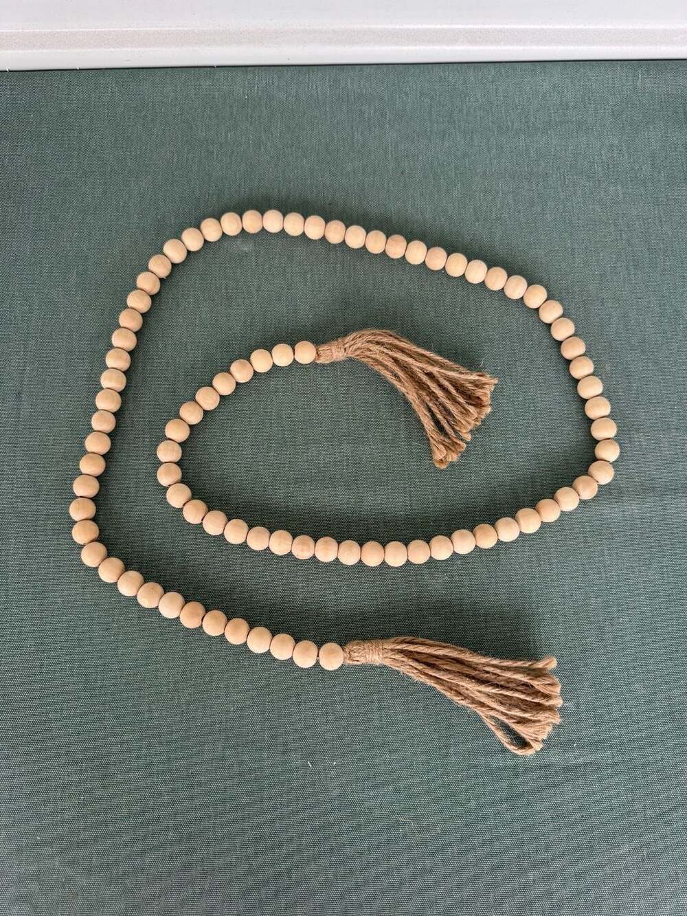 Wooden Bead Garland With Jute Tassels 59” length